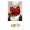 Red orange and yellow hand-knit neck warmer cowl